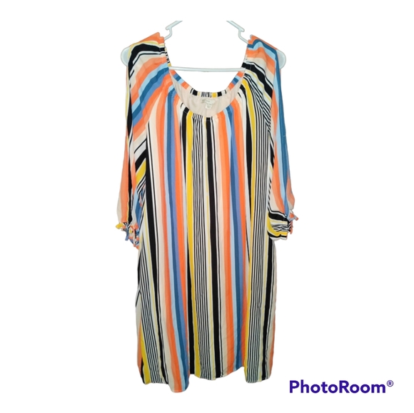 Est. 1946, 18/20W, multicolor 3/4 sleeve, striped retro dress - Picture 1 of 2